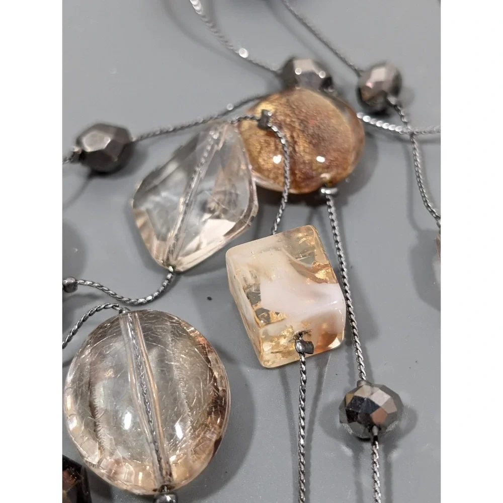NYC Smokey Gray Brown Multi Station Chain Long Layering‎ Necklace Y2K 38 in